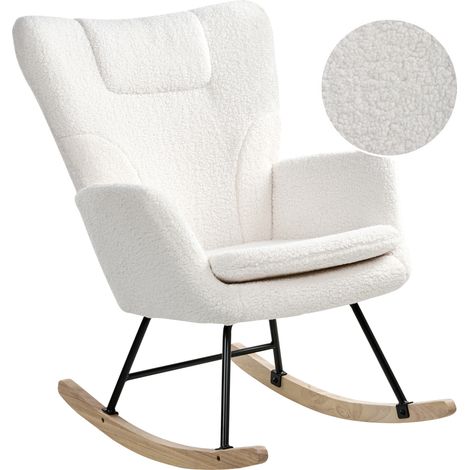 Mecedora moderna tapizada de bouclé con patas de madera sala de estar habitación infantil blanco Sandve