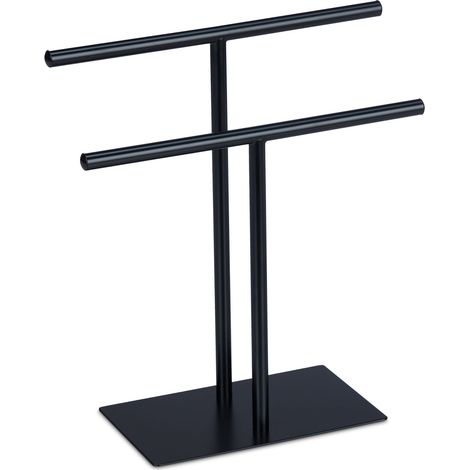 Porte-serviettes polyvalent moderne 2 barres 80 x 30 x 30 cm pratique et stable en métal noir mat (1/4)
