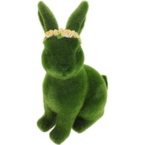 Figurine de Lapin Floquée Verte en Résine Légère et Portable pour Décoration de Pâques, Posture Accroupie, pour Fête Printanière et Jardin (1/5)