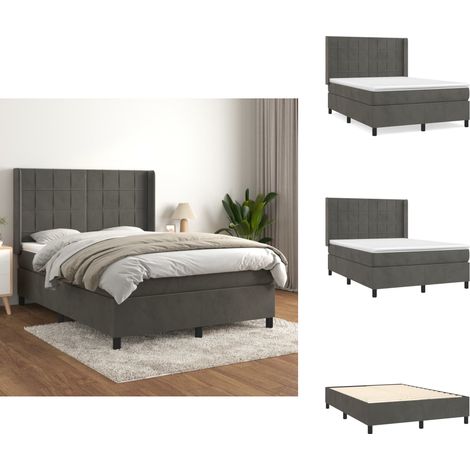 Boxspringbett mit Matratze Dunkelgrau 140x200 cm Samt - Samtbett - Boxspringbett - Doppelbett - Bettenrahmen - Luxusbett (1/5)