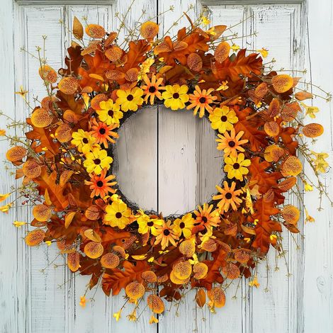 Couronne d'automne de 50,8 cm pour porte d'entrée avec tournesols - Couronne d'automne pour la maison, l'intérieur et l'extérieur (1/4)
