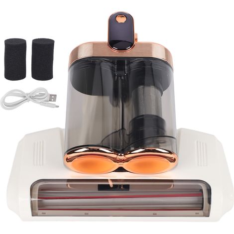 Aspirateur lit sans fil matelas 13000Pa – 520ml grand bac port canapé tapis blanc or, nettoyage (1/5)