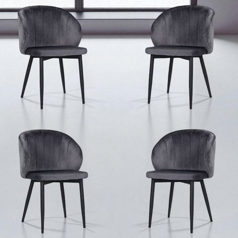 Sedia poltrona velluto imbottita con gambe in metallo MATILDE GRIGIO SET 4 PEZZI (1/5)