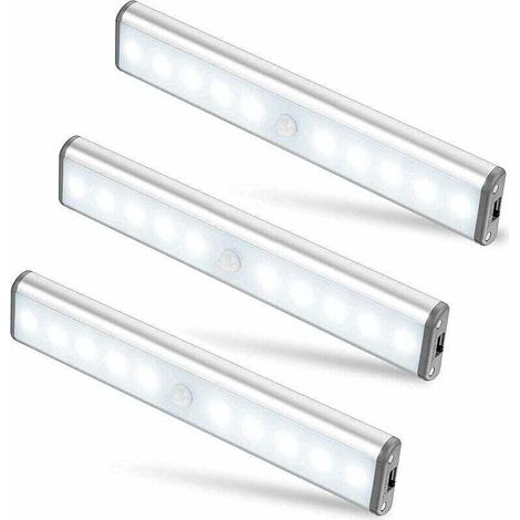 Juego de 3 luces LED (10 LED cada una), inalámbricas, recargables por USB, magnéticas, con sensor de movimiento, 2 modos de iluminación, portátiles. Ideales para iluminar armarios, como luz de emergen (1/5)