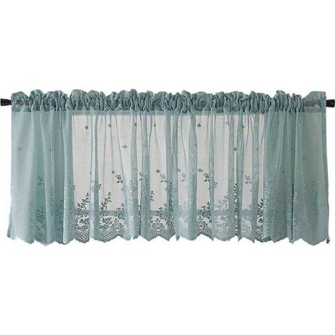 1 rideau en tulle, rideau en tulle jacquard, rideau bistrot style maison de campagne, tringle à rideau non incluse, bleu (l 137 cm x H 61 cm) (1/5)