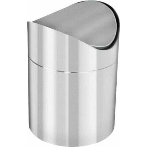 Petite mini poubelle avec couvercle. en acier inoxydable brossé. idéale pour un bureau ou un comptoir. Capacité : 1.5 L / 0.40 gal. (1/5)