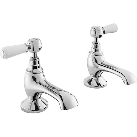 Old London Topaz White Lever Chrome Bath Taps with Hex Collar - BC302HL (1/2)