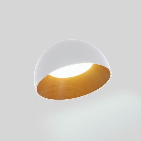 Plafonnier LED incliné CCT 12W - Effet bois - ø35cm - Blanc