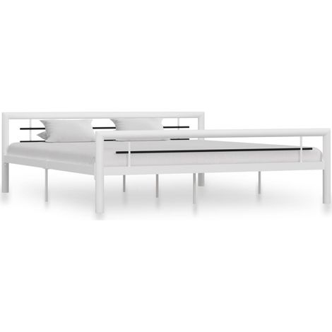 Bed Frame White and Black Metal Super King Durable Bed Frame vidaXL (1/5)