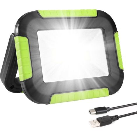 Projecteur LED Rechargeable Chantier 10W 1000 lm 3 Modes Rechargeable, 3 Modes, Batterie Externe USB, IP44, Support Orientable pour Chantier, Camping et Secours (1/5)