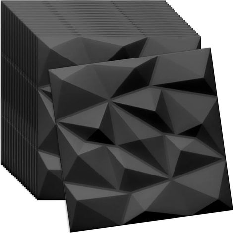 Verdico  Panneau mural 3D Polystyrne - 50x50 cm - Noir - Design élégant - 24 pices pour des pices élégantes, revtement de mur &amp plafond