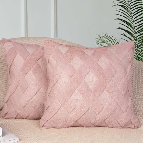 Coussin et housse de coussin Lot de 2 housses de coussin roses 45 x 45 cm, housses de coussin décoratives de ferme avec taies d'oreiller carrées en velours de laine de luxe pour canapé, chambre à couc (1/3)