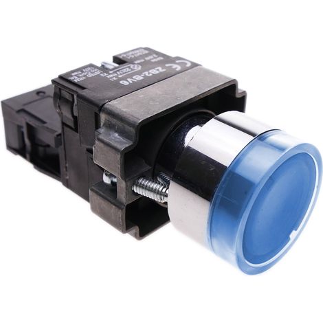 BeMatik - Bouton poussoir momentané 22mm 1NC 400V 10A normalement fermé avec lumière LED bleu (1/5)