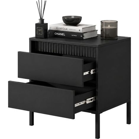 Comodino Gasalisa, 2 Cassetti, un Ripiano, Apertura Scorrevole, 54x40x56h cm Nero