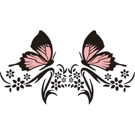 CCYKXA (Schwarz + Pink) 2 Stück Motorhaubenstreifen-Aufkleber, Schmetterlingsblumen-Mustergrafiken, wasserdichter Karosserieaufkleber für Autos, SUVs, LKWs, Computer