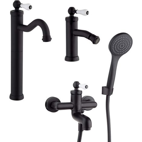 Rubinetti lavabo alto bidet e gruppo vasca Jacuzzi Rubinetteria serie Tosca nero opaco (1/5)