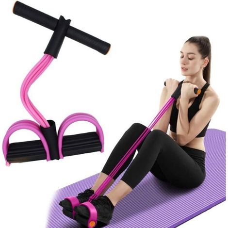 Multifunctional tension rope, elastic band for 6-tube yoga pedal stretcher, pink color.
