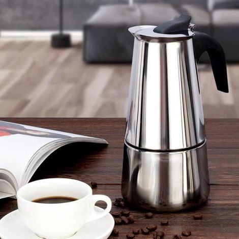 1 Cafetière italienne,Acier inoxydable,12 tasses,Cuisson gaz et électrique,Moka (1/2)