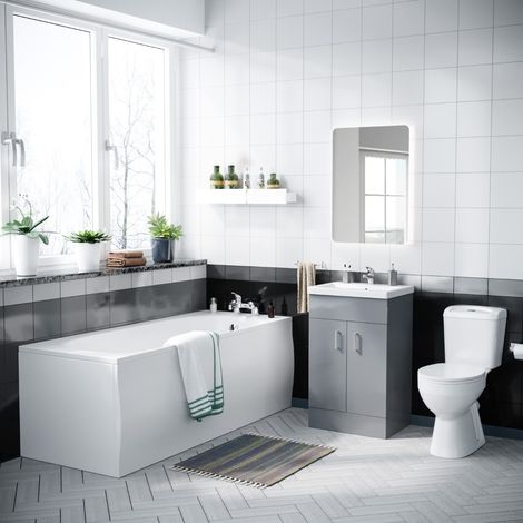 Nanuya 1700mm Bath, WC Toilet & 500 mm Grey Vanity Basin Cabinet (1/5)