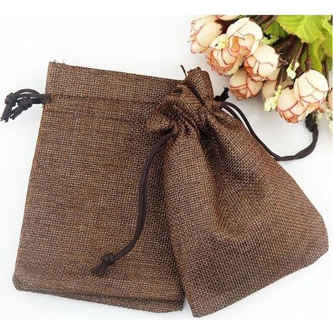 Pochettes Sachets en Lin Chanvre, Sac Toile de Jute avec Cordon de Serrage, Pochette Lin Réutilisable pour Mariages Bijoux la Fête Bricolage 20pcs 15x20cm (Brun) (1/5)