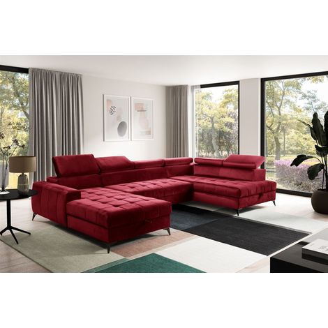 Wohnlandschaft Schlafsofa AGNESA Stoff Salvador Weinrot Ottomane Links (1/5)