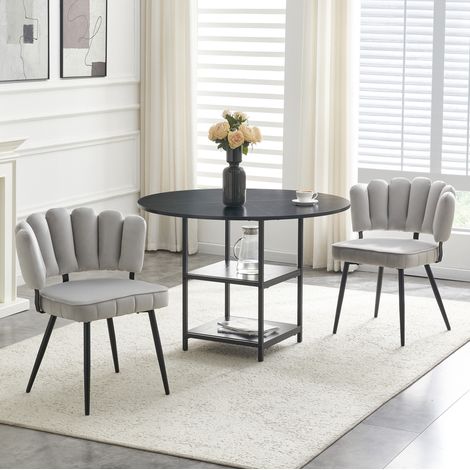 Ensemble table ronde 107 cm avec double rangement et 2 chaises grises style industriel (1/5)