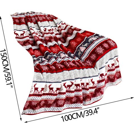 Couverture De Noël - En Polyester Fleece - Motif Renne Flocons De Neige - Pour Canapé Lit Ou Décoration Intérieure - 150 x 100 cm - 1 Pièce (1/4)