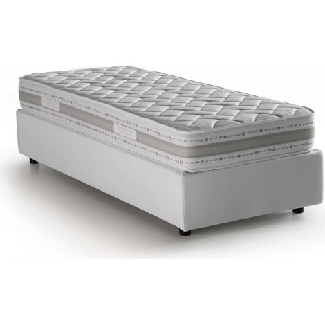 Dmora - Einzelbett Dmeol, Containerbett mit Stoffbespannung, 100% Made in Italy, Frontöffnung, mit Matratze Cm 90x190 enthalten, Weiß