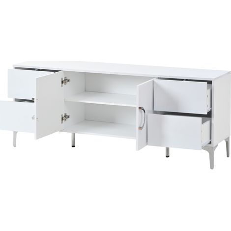 Aparador blanco alto brillo 150 x 38 x 59,5 cm con 4 cajones y 2 puertas MDF (1/5)