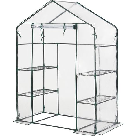 Gewächshaus Hoorn mit Ablagen 140x73x195cm Transparent [en.casa]