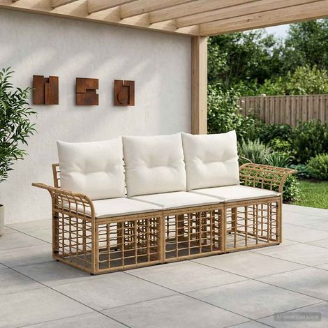 vidaXL  Outdoor Sofa Set  3 pcs Natural and Cream White Poly Rattan