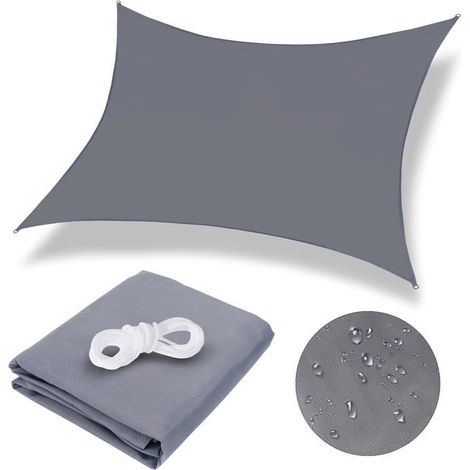 Rechteckiges 3x3m Schattensegel, wasserdicht, UV-geschützt und atmungsaktiv mit Windschutz für Pergola.