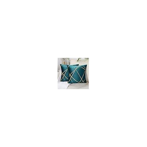 Dekorative Kissenbezüge mit geometrischem Muster in Blau und Gold (45 x 45 cm) für Wohnzimmer, Schlafzimmer, Bank, Auto, Sofa – 2er-Set (1/5)