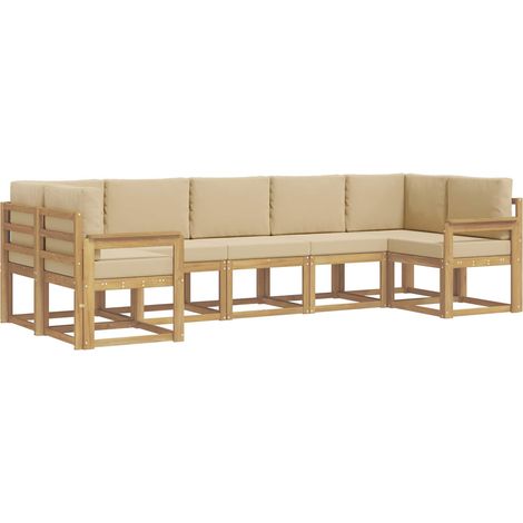 Conjunto de sofás de exterior con cojín 7 pcs y Beige vidaXL