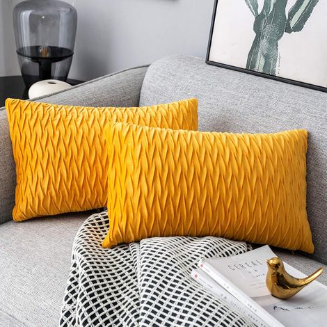 Housses Coussin en Velours 30x50cm pour Salon Canapé，Lot de 2 Housses Coussin Carrés de Motif uni Décoration Chambre,Jaune GROOFOO