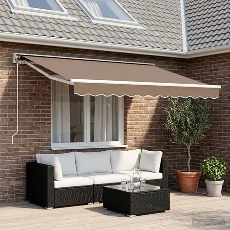 Store banne rétractable électrique semi-coffre pour terrasse et jardin Taupe et Blanc 3,5 x 2,5 m - PANGIVO (1/5)