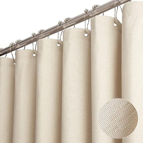 [French Days]Rideau de douche en tissu extra long, ensemble de rideau de douche en tissu résistant texturé en lin de 84 pouces avec 12 crochets en plastique, rideaux de douche en polyester de luxe pou (1/5)