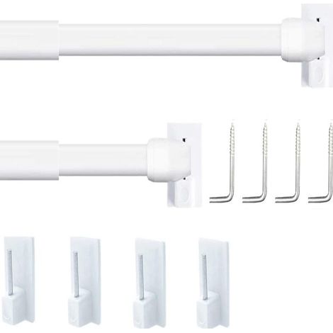 Lot de 2 tringles à rideaux extensibles Tringle à rideaux extensible pour store, armoire, fenêtre, cuisine, projets de bricolage (40-70 cm, blanc) (1/2)