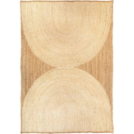 Tapis de Salon et Chambre en Jute et Polyester Design Intemporel Blanc 160 x 230 cm - PANGIVO