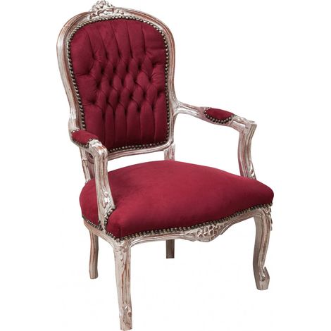 Biscottini Poltrona barocca 102x67x65 cm Sedie luigi XVI imbottite Sedia salotto in velluto rosso stile francese Poltrone stile particolare (1/4)