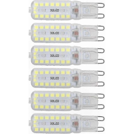 Ampoules LED G9, lot de 6, intensité variable 7 W, blanc brillant 360° pour luminaires de bureau, appliques murales et meubles (1/4)