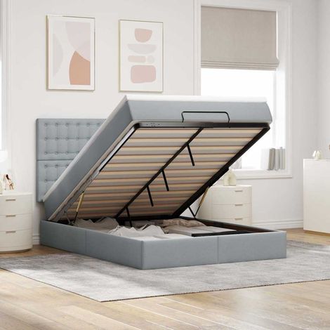 VidaXL Cadre de lit ottoman et matelas gris clair 140x190 cm tissu (1/5)
