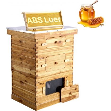 Bienenstock, Zander Beute für 30 Rahmen, mit Bienenwachs beschichtetes Holz, 2 tiefe + 1 mittelgroßer Bienenkasten, Langstroth-Bienenstock-Set, transparente Acrylfenster mit Fundamenten (1/5)