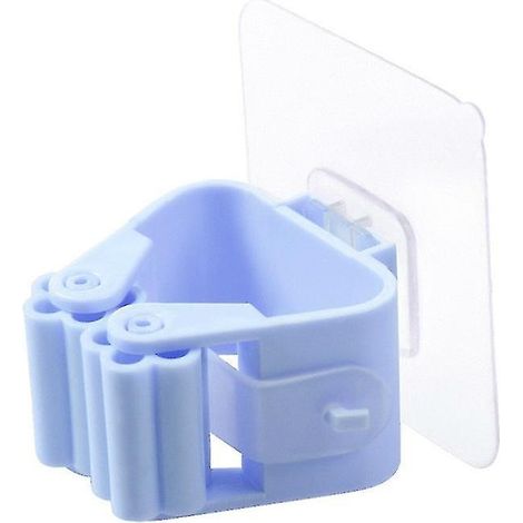 Support mural sans perçage pour balai et serpillière, crochet de rangement pour salle de bain, 3 pièces - Bleu (1/5)