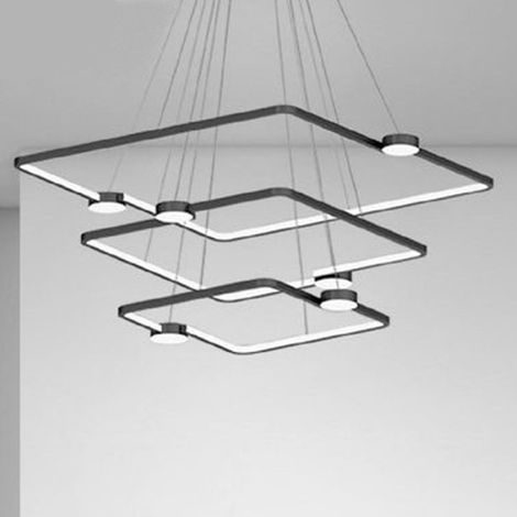 TRADE SHOP - Lampadario A Sospensione Led 112w 3 Quadrati Con Telecomando Design Moderno Nero 71248 -