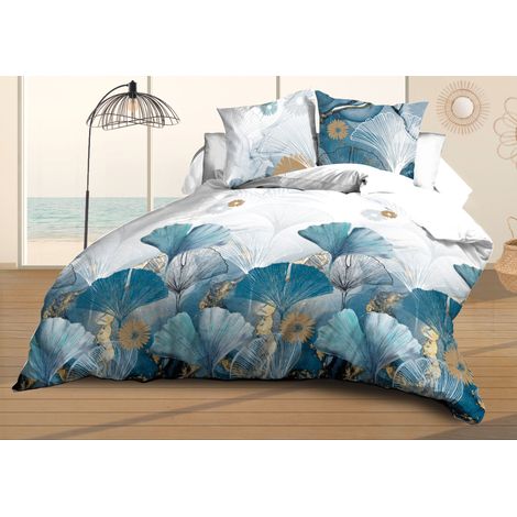 Parure de lit 220x240 cm – Housse de couette microfibre ultra douce – 2 taies 63x63 cm – Lavage à 40°, tissu infroissable – Le Linge De Jules