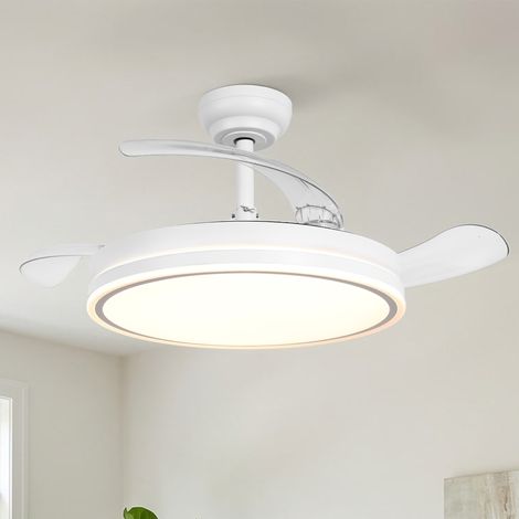 Parrot Uncle 106 cm Deckenventilator mit Beleuchtung, ausfahrbare Flügel, LED-Licht, DC-Motor, Fernbedienung, 6 Geschwindigkeiten, dimmbares Licht, Sommer-Winter-Funktion Weiß