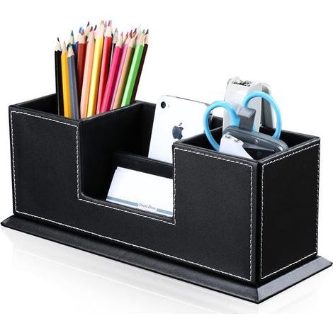 Quadratischer Stiftehalter aus PU-Leder, Schreibtisch-Organizer, Büroaccessoires, Aufbewahrungsbox (1/5)