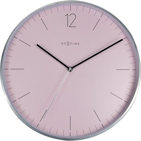 Horloge murale ronde silencieuse en métal et verre argenté blanc ou rose 34 cm - PANGIVO