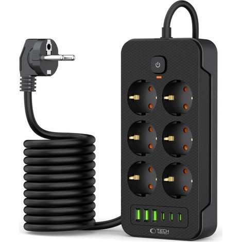 Tech-protect PC6x6 Steckdosenleiste, 3 USB-Anschlüsse, 3 USB-C-Anschlüsse, 6 Steckdosen, 200 cm, schwarz (1/5)